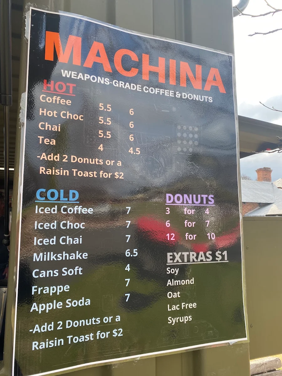 Menu, Machina Coffee Donuts