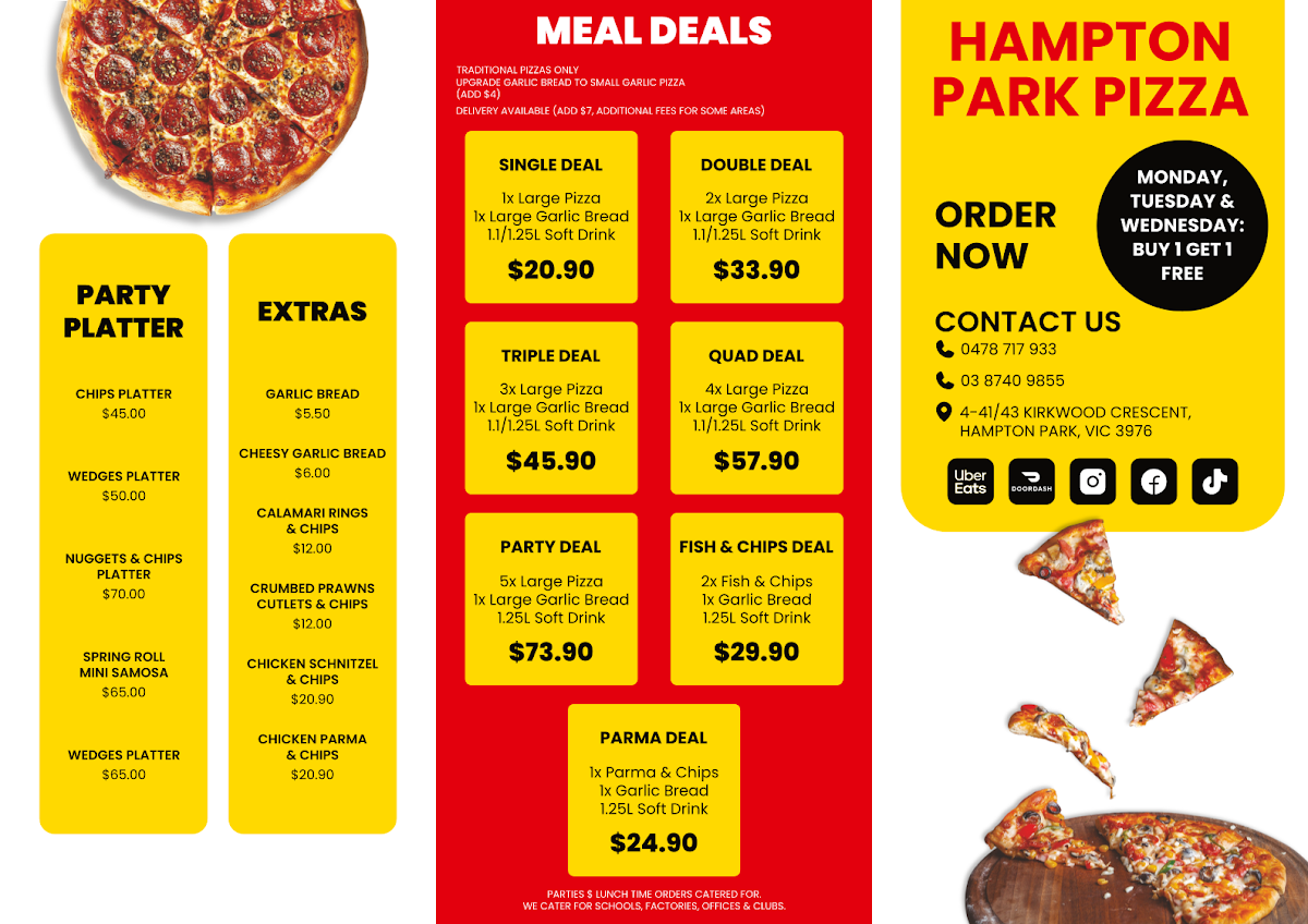 Menu, Hampton Park Pizza
