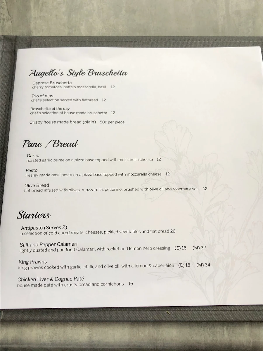 Menu, Augello's Balwyn Ristorante & Pizzeria