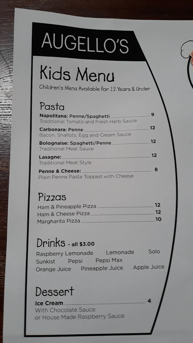 Menu, Augello's Balwyn Ristorante & Pizzeria