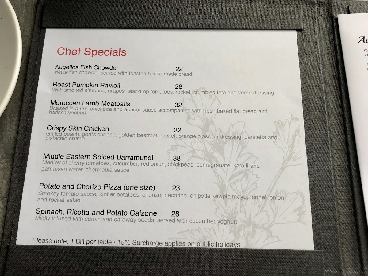 Menu, Augello's Balwyn Ristorante & Pizzeria