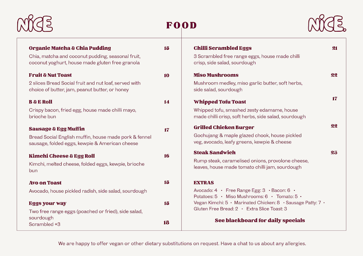 Menu, nice nice
