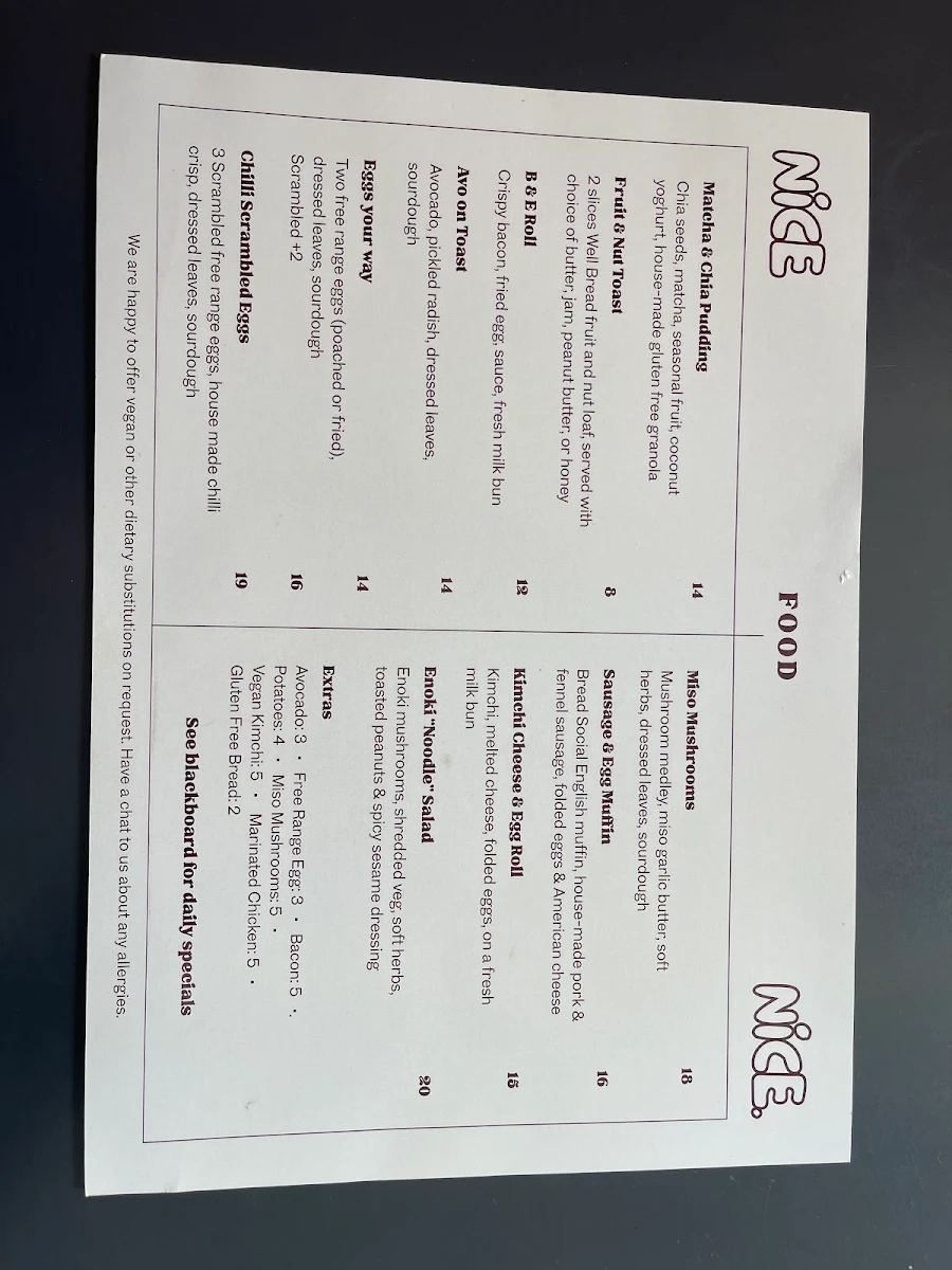 Menu, nice nice