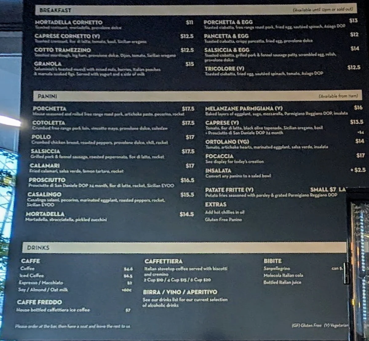 Menu, Saluministi Docklands