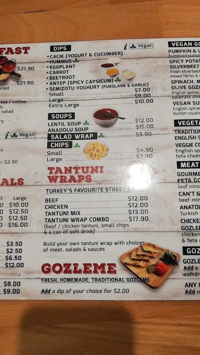 Menu, Anatolia Tantuni