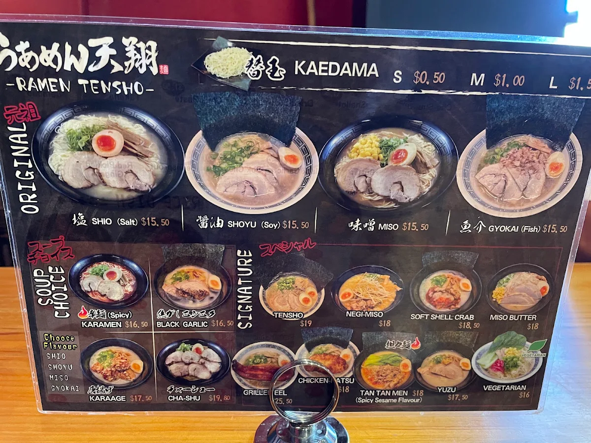 Menu, Ramen Tensho