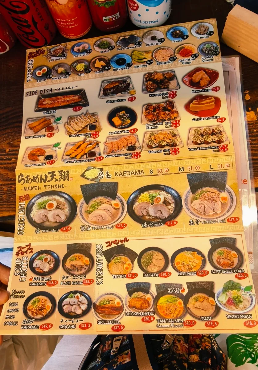 Menu, Ramen Tensho
