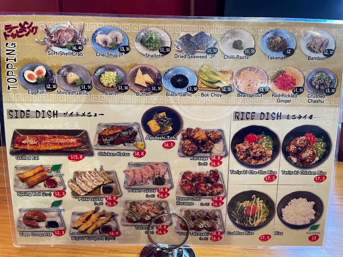 Menu, Ramen Tensho