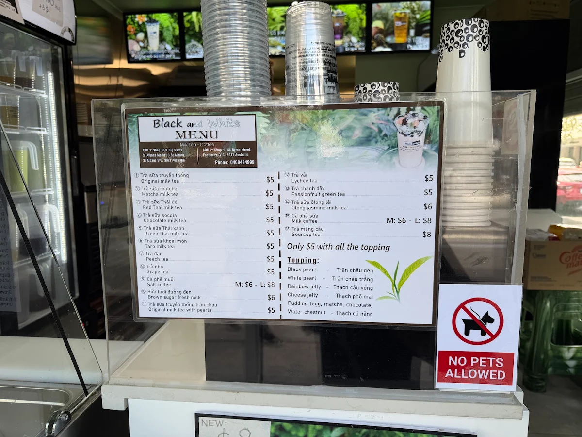 Menu, Black and White Milk Tea 2 FOOTSCRAY