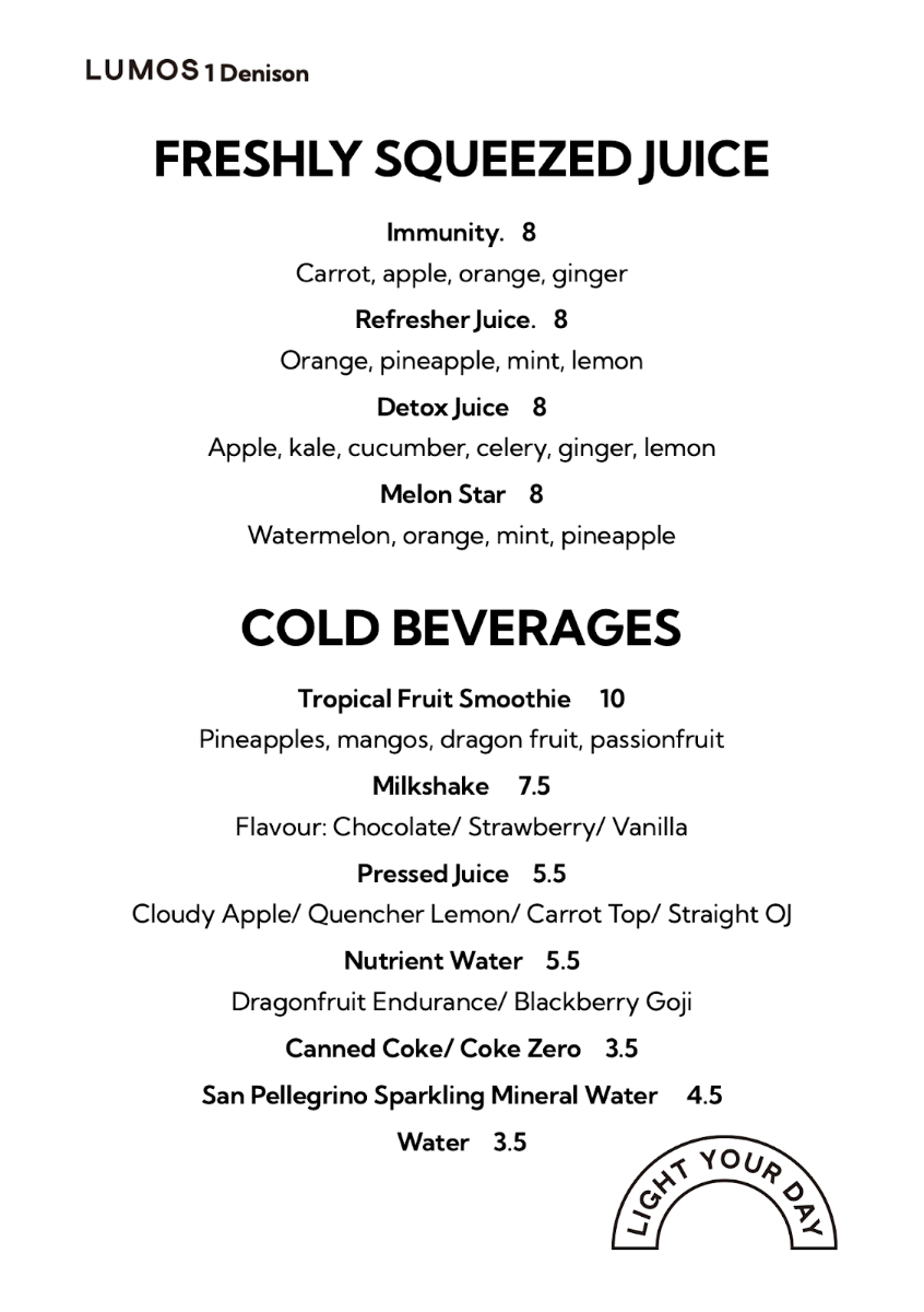 Menu, Lumos One Denison