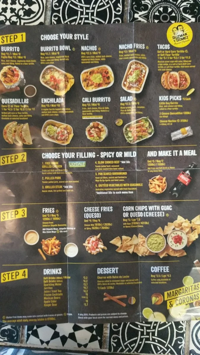 Menu, Guzman y Gomez - Toowong Village
