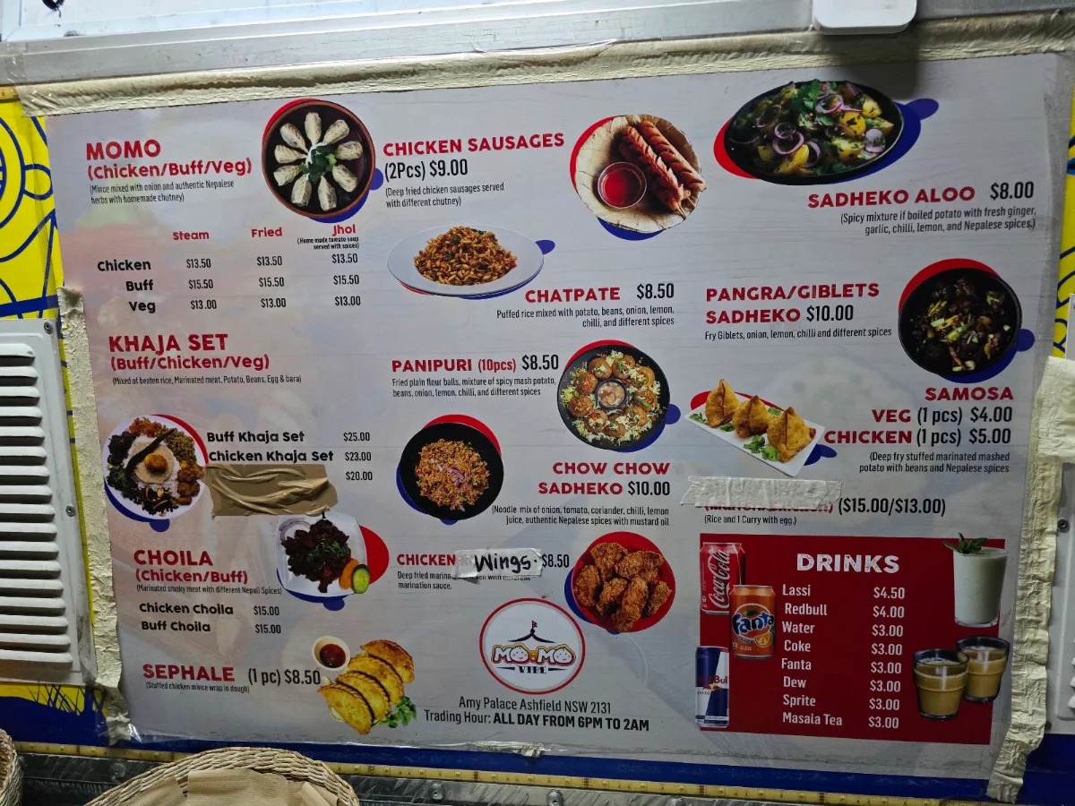 Menu, MoMo Vibe Ashfield (Food Truck)