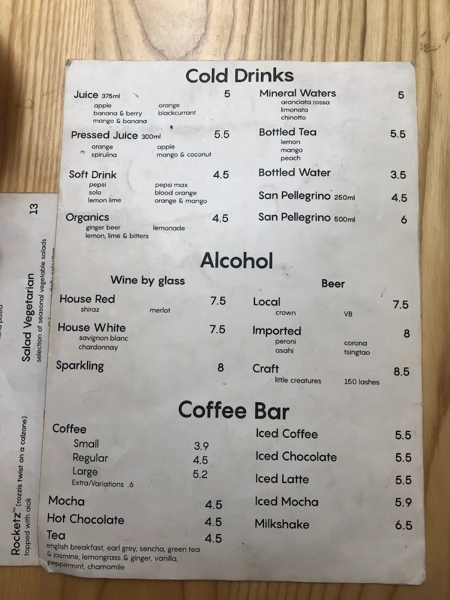 Menu, Rozzis Chadstone