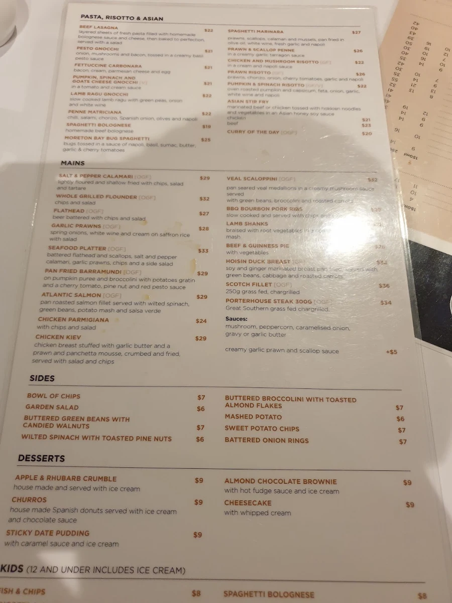 Menu, Malvernvale Hotel