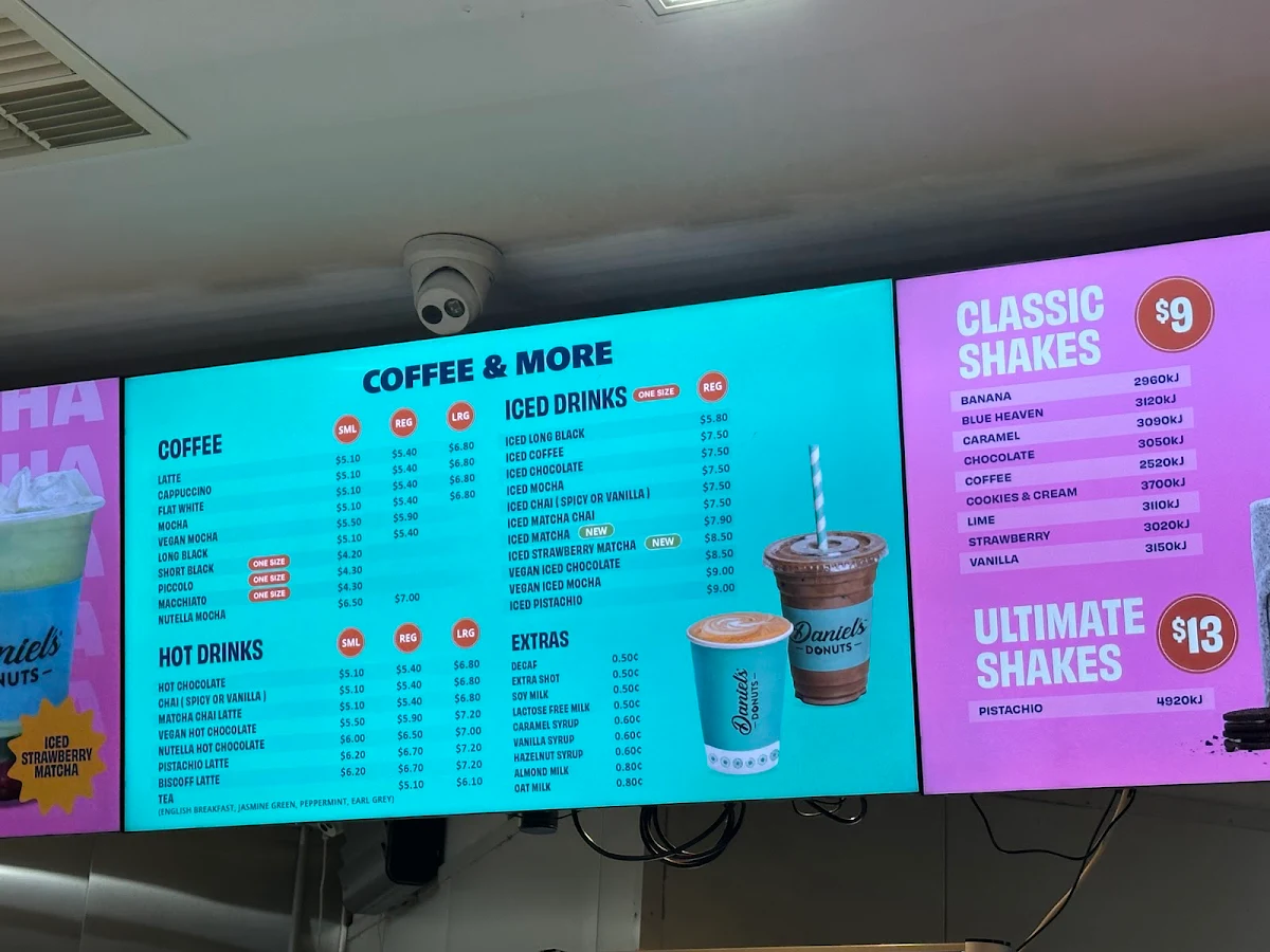 Menu, Daniel's Donuts Springvale