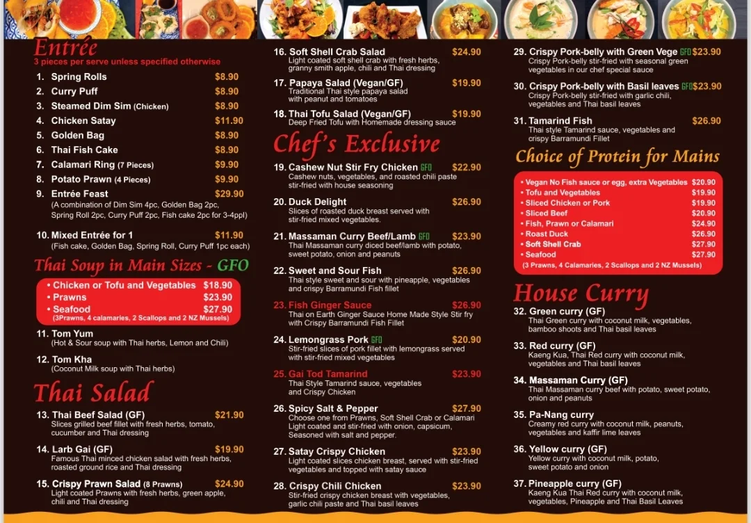 Menu, Thai on Earth