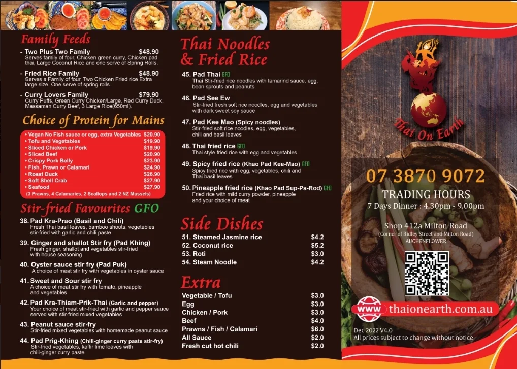 Menu, Thai on Earth