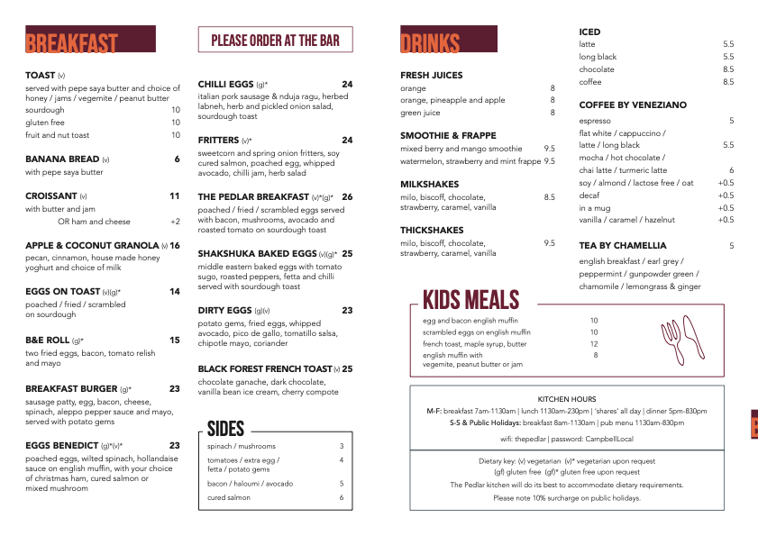 Menu, The Pedlar
