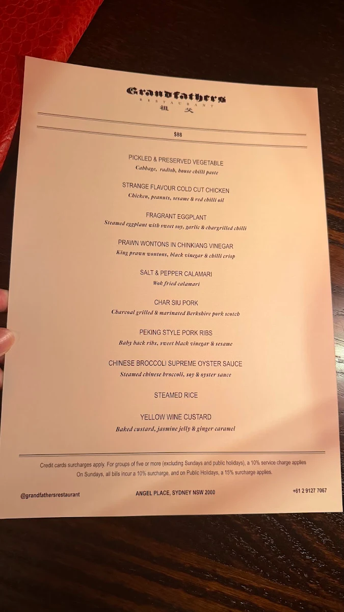 Menu, Grandfather's Restaurant