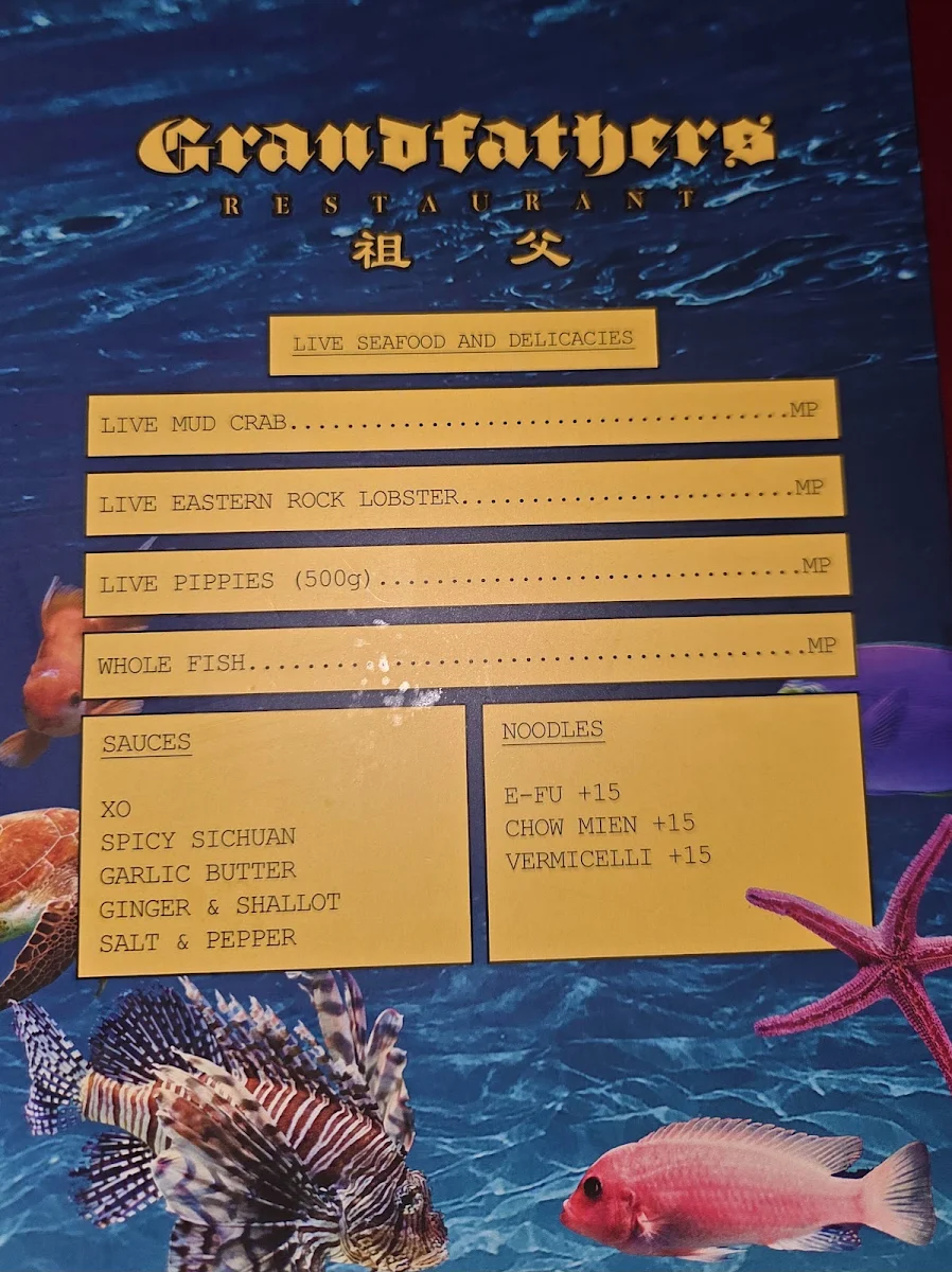 Menu, Grandfather's Restaurant