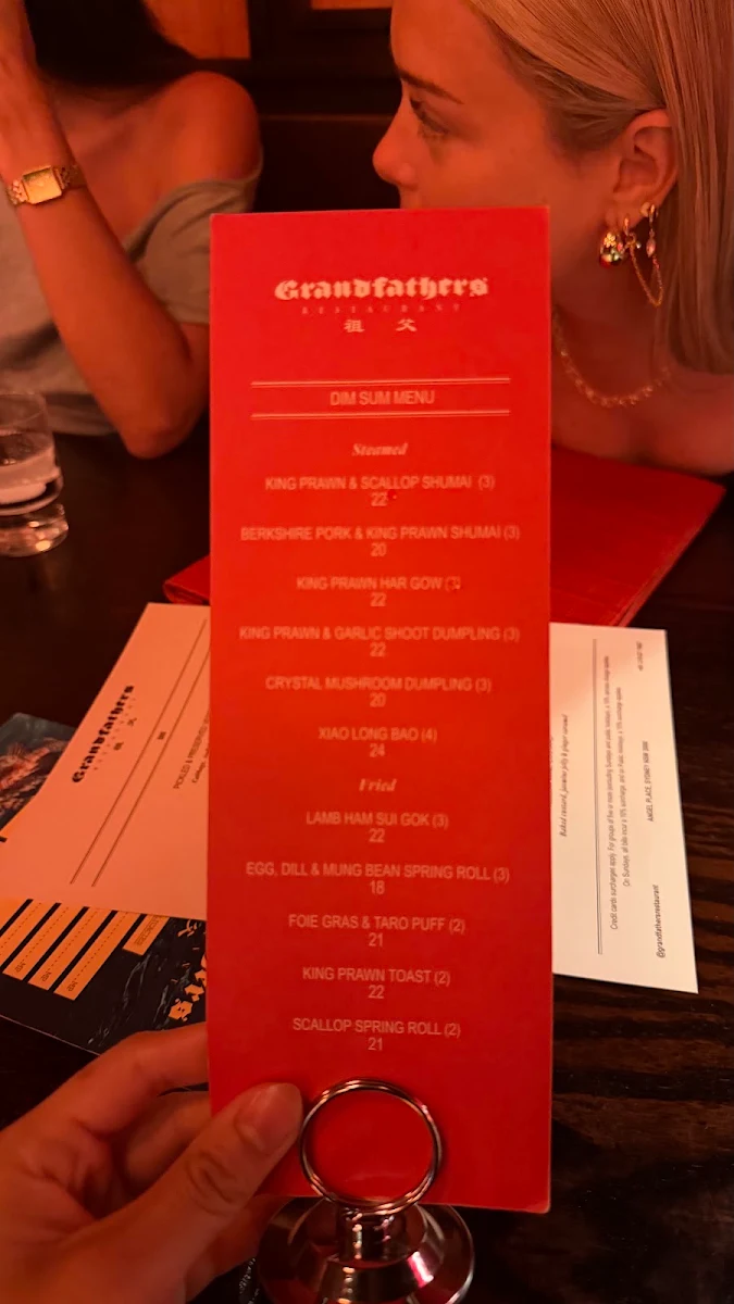 Menu, Grandfather's Restaurant