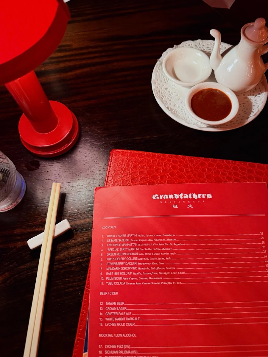 Menu, Grandfather's Restaurant