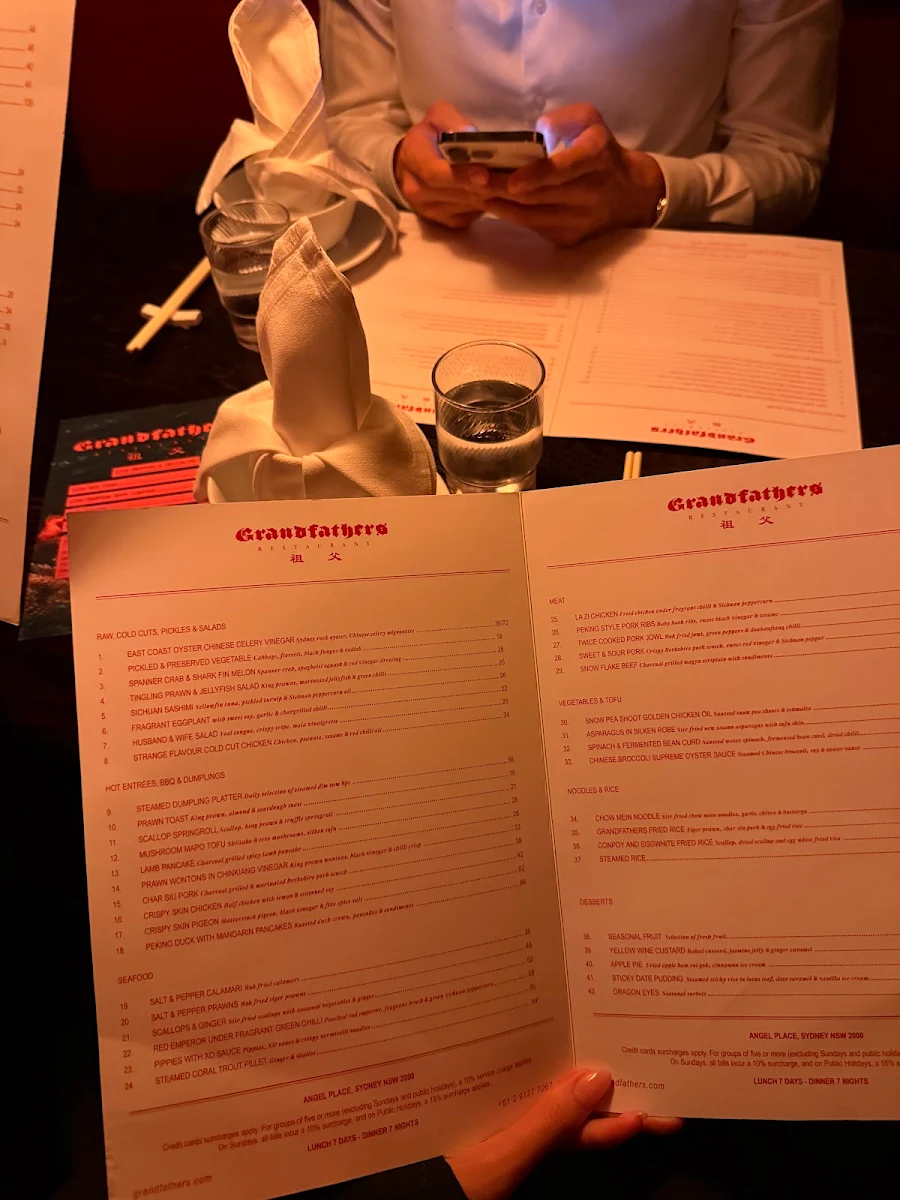 Menu, Grandfather's Restaurant