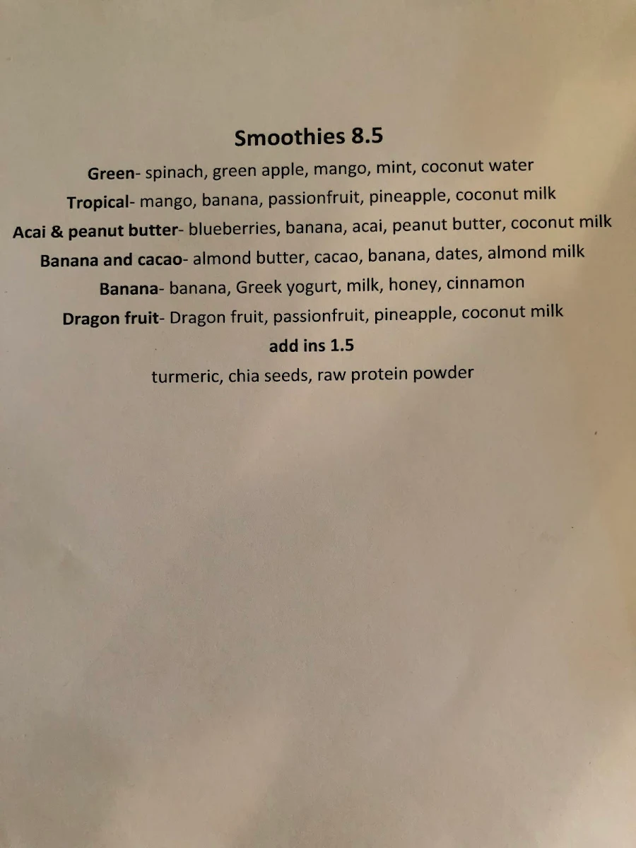 Menu, Fitz Cafe