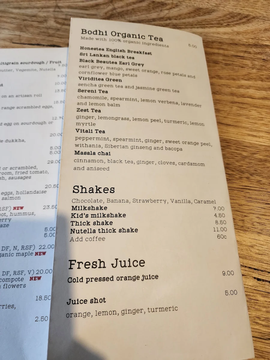 Menu, Fitz Cafe