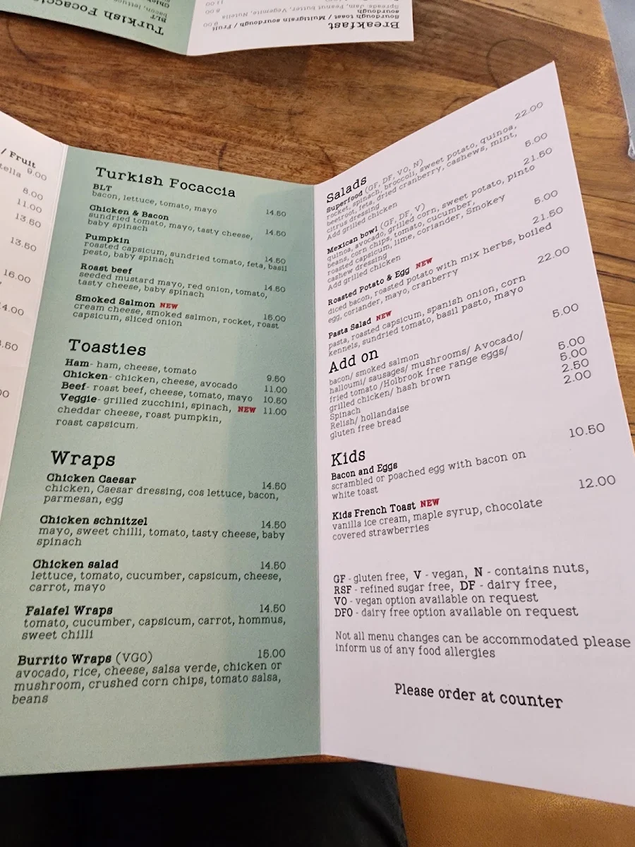 Menu, Fitz Cafe