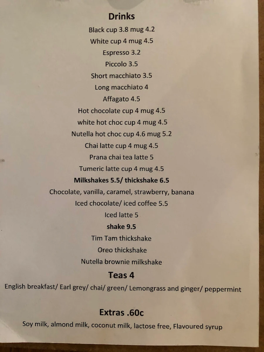 Menu, Fitz Cafe