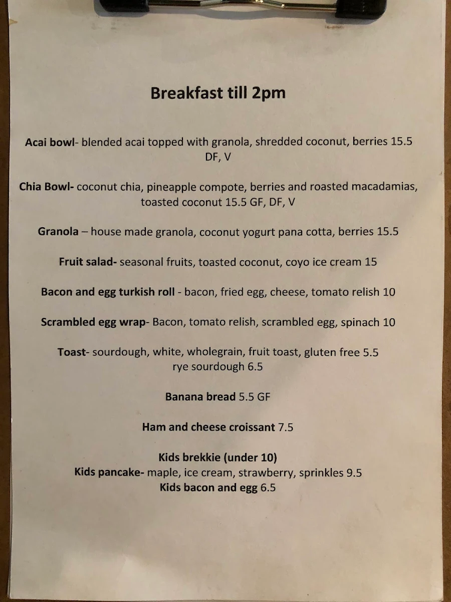 Menu, Fitz Cafe