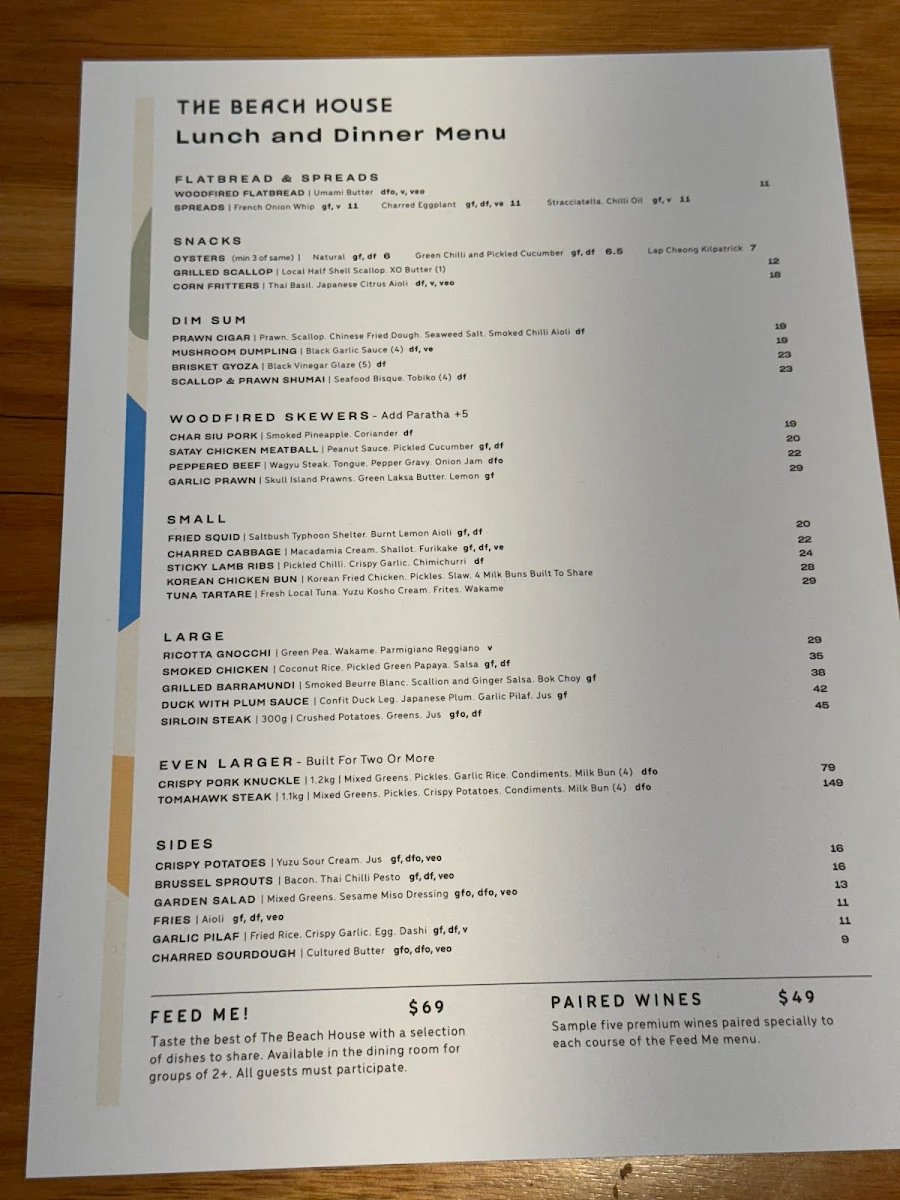 Menu, The Beach House