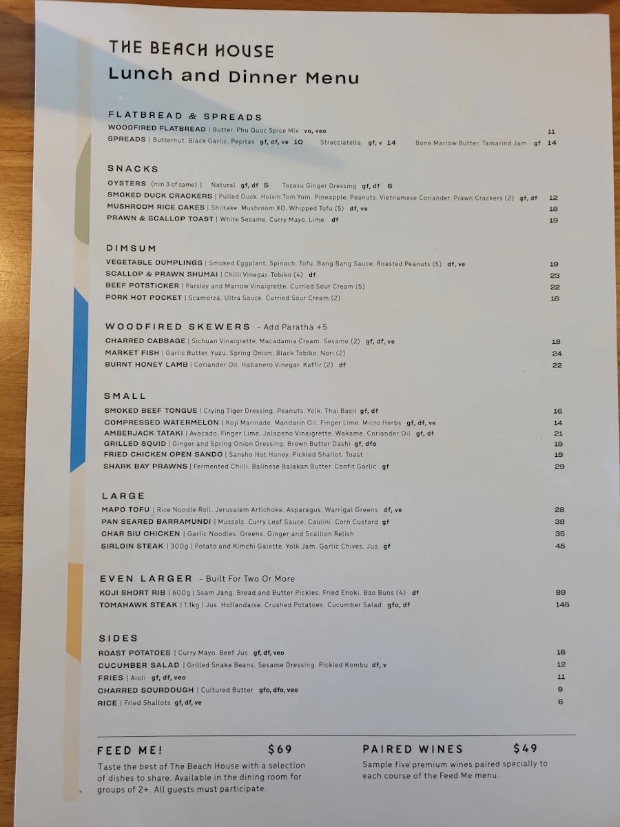 Menu, The Beach House