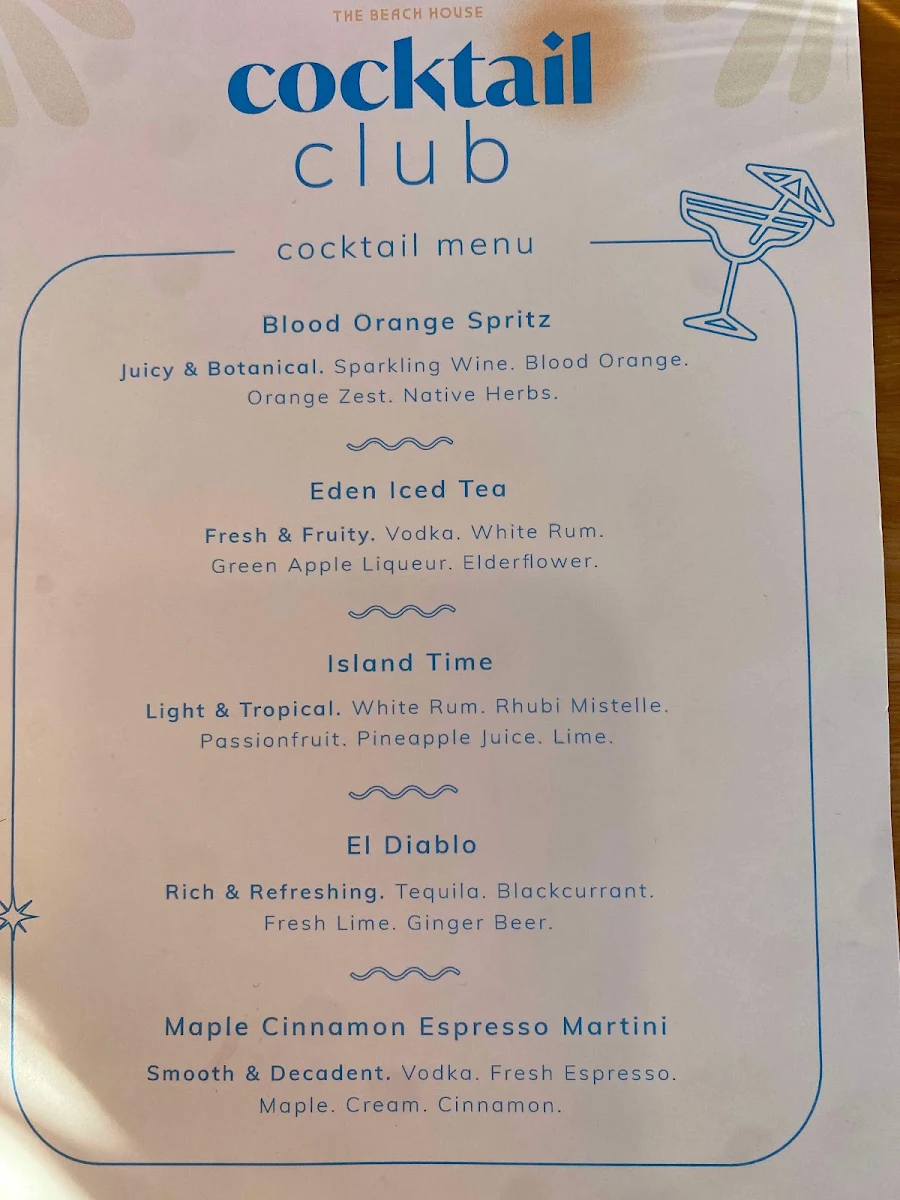 Menu, The Beach House