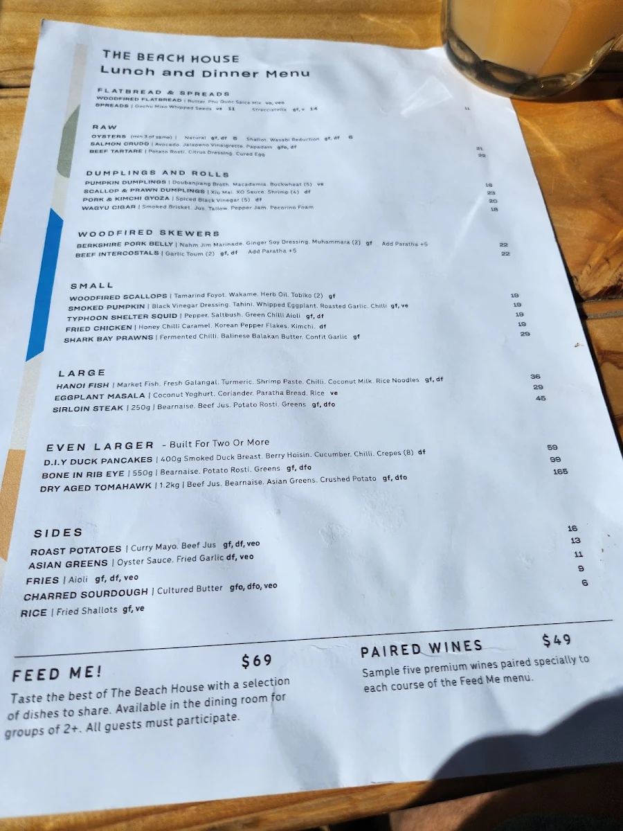 Menu, The Beach House
