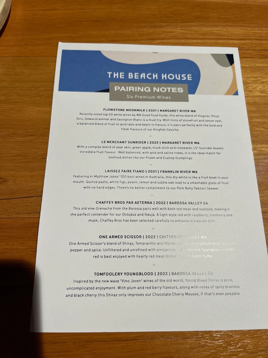 Menu, The Beach House
