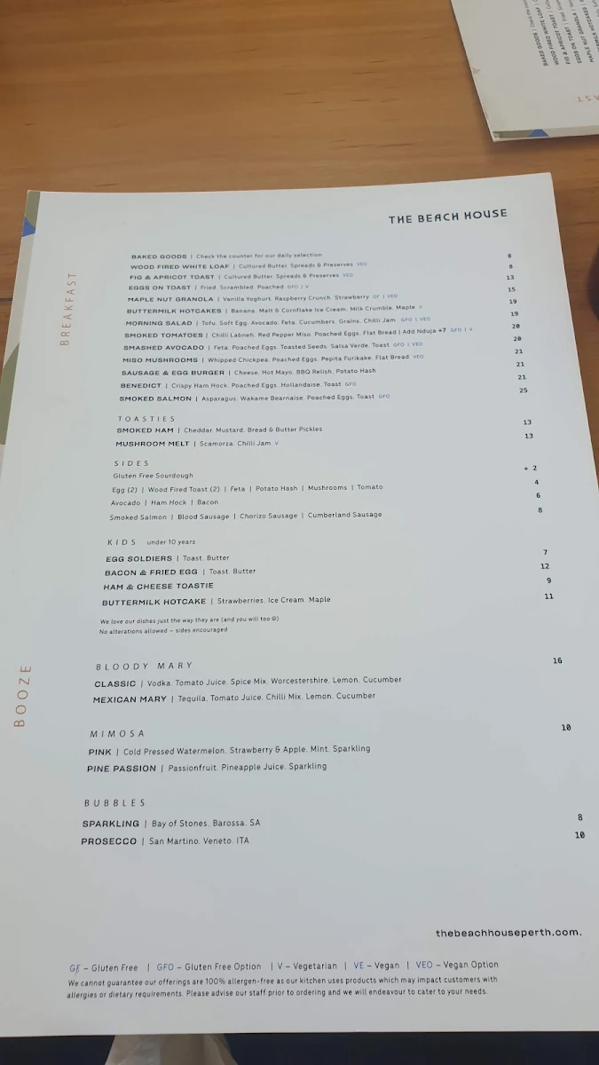 Menu, The Beach House