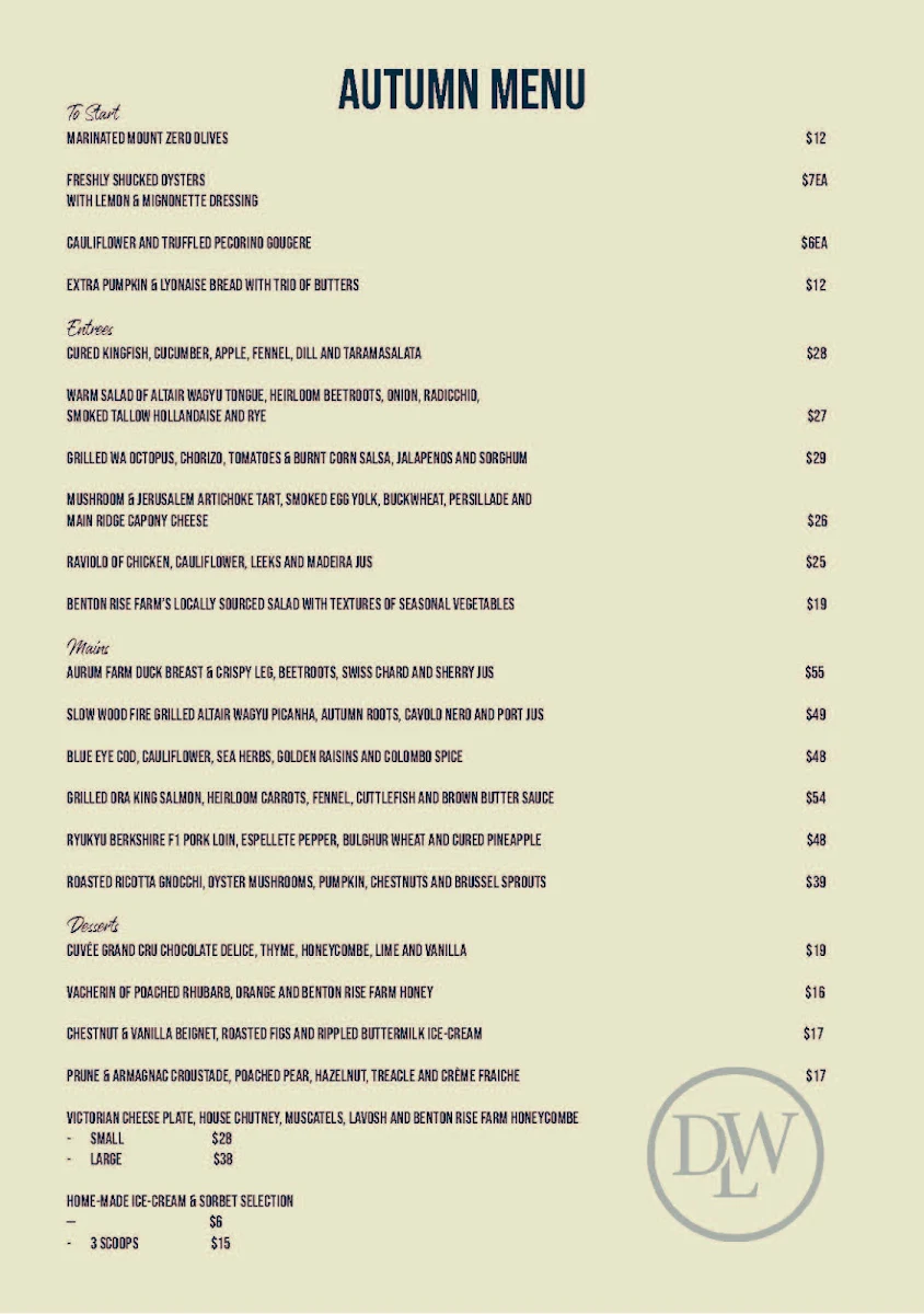 Menu, Deep Water Lounge