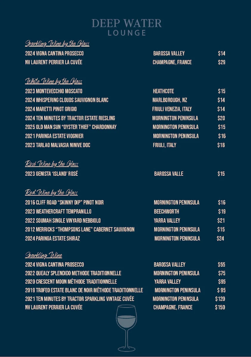 Menu, Deep Water Lounge