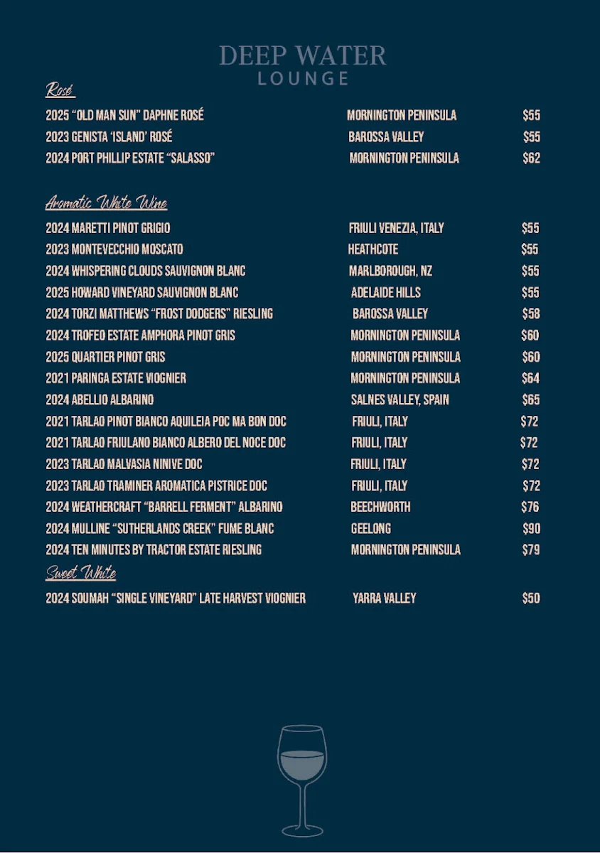Menu, Deep Water Lounge