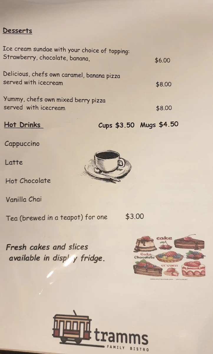 Menu, Tramms Family Bistro