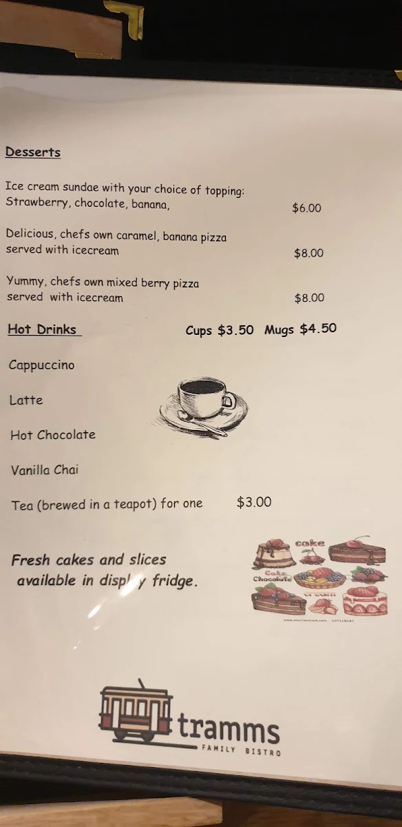 Menu, Tramms Family Bistro