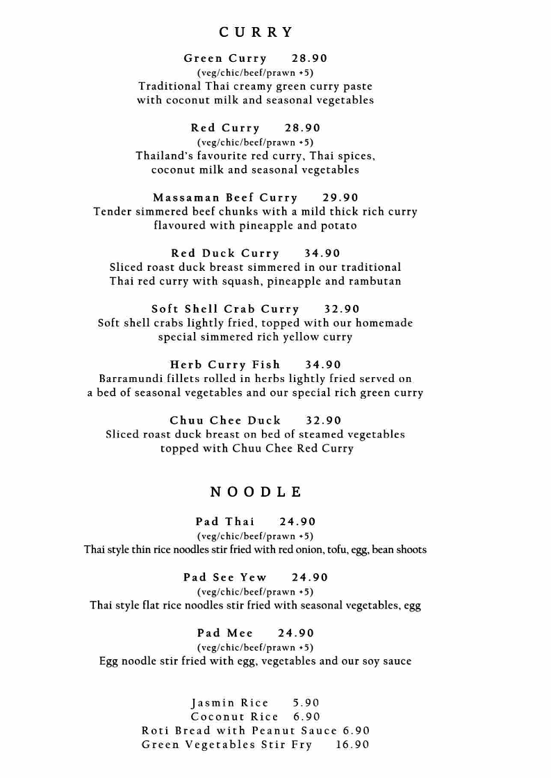 Menu, Blossom Thai