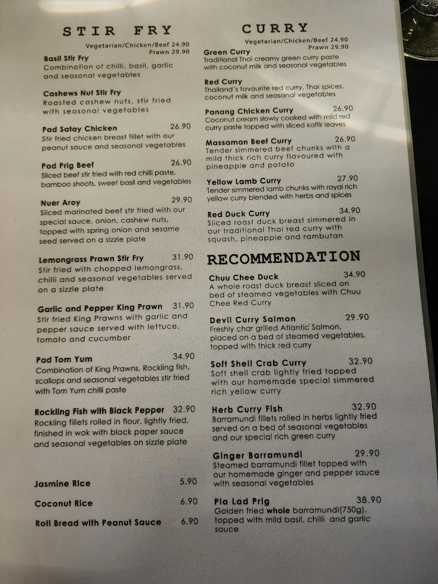Menu, Blossom Thai