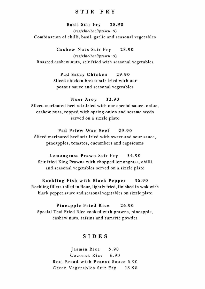 Menu, Blossom Thai
