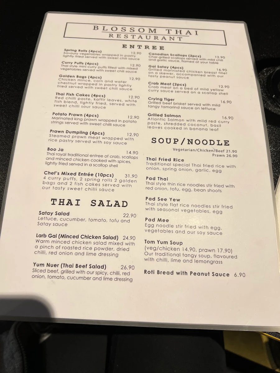 Menu, Blossom Thai