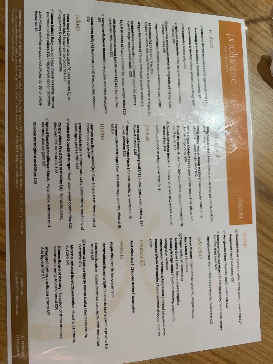 Menu, Poolhouse Bar & Kitchen