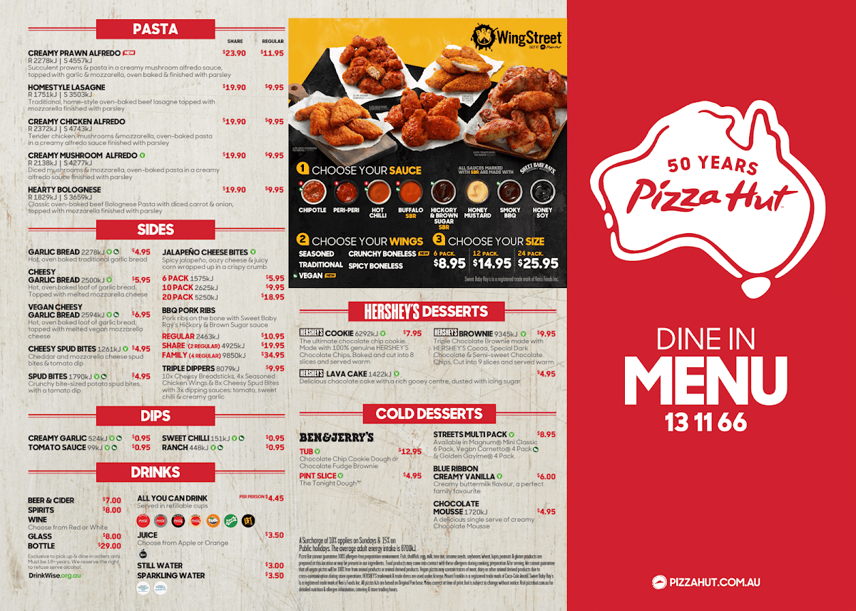 Menu, Pizza Hut