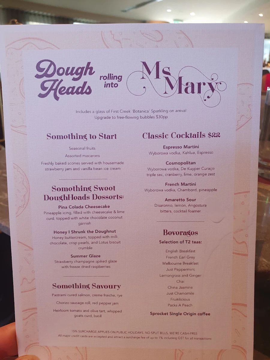 Menu, Ms Mary